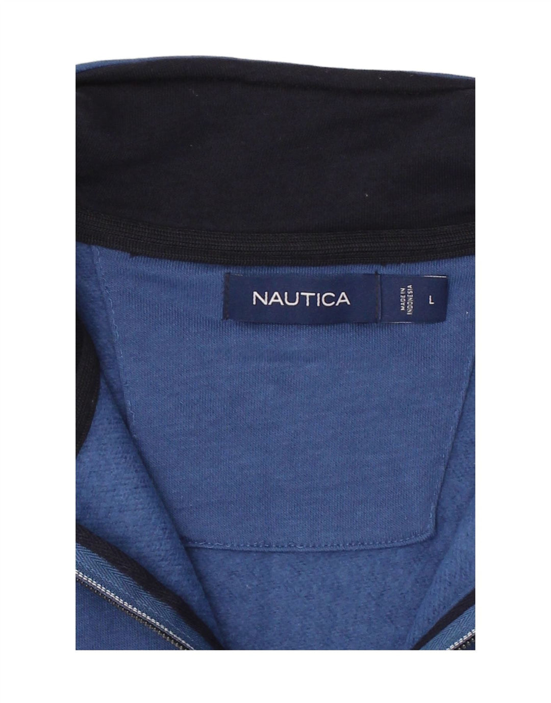 NAUTICA Mens Zip Neck Sweatshirt Jumper Large Navy Blue Cotton