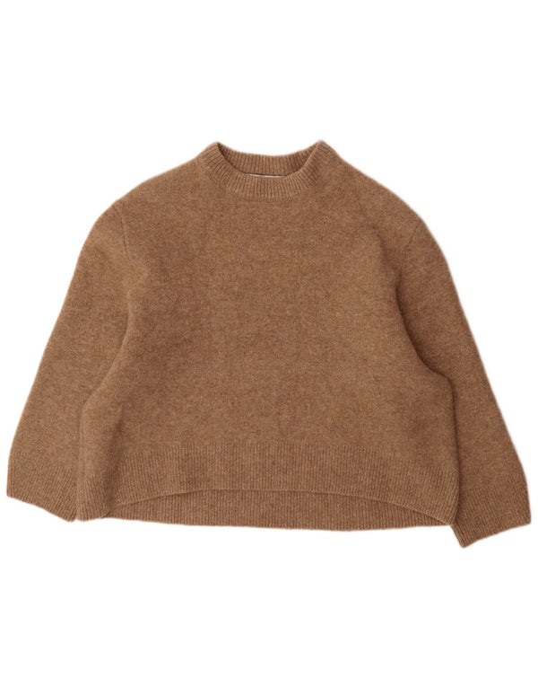 Zara Womens 3/4 Sleeve Oversized Crew Neck Jumper Sweater UK 10 Small Brown