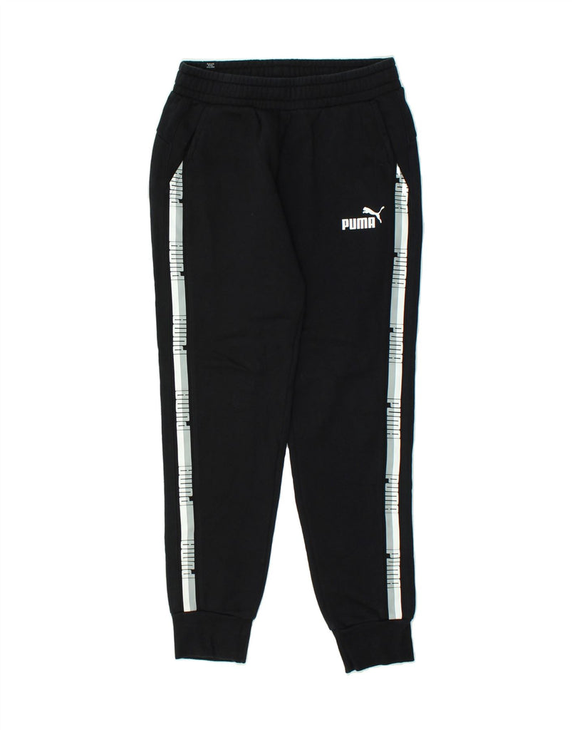 PUMA Mens Graphic Tracksuit Trousers Joggers Small Black Cotton | Vintage Puma | Thrift | Second-Hand Puma | Used Clothing | Messina Hembry 