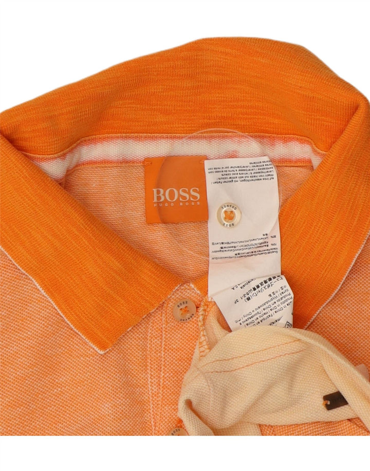 HUGO BOSS Mens Polo Shirt Medium Orange Colourblock Cotton