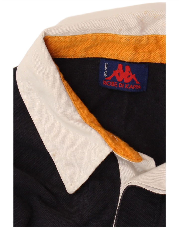 KAPPA Mens Long Sleeve Rugby Polo Shirt XL Navy Blue Colourblock