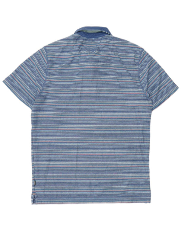 FAT FACE Mens Polo Shirt Medium Blue Striped Cotton