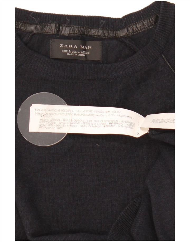 ZARA Mens Crew Neck Jumper Sweater Small Navy Blue Viscose