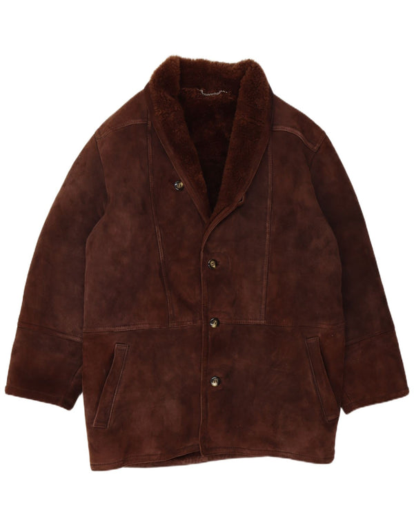 Vintage Mens Shearling Jacket IT 52 XL Brown