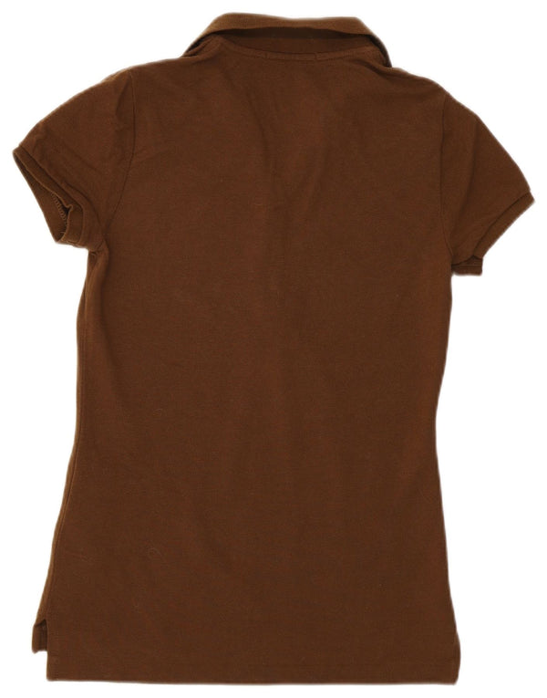 Ralph Lauren Womens Skinny Polo Shirt UK 10 Small Brown Cotton