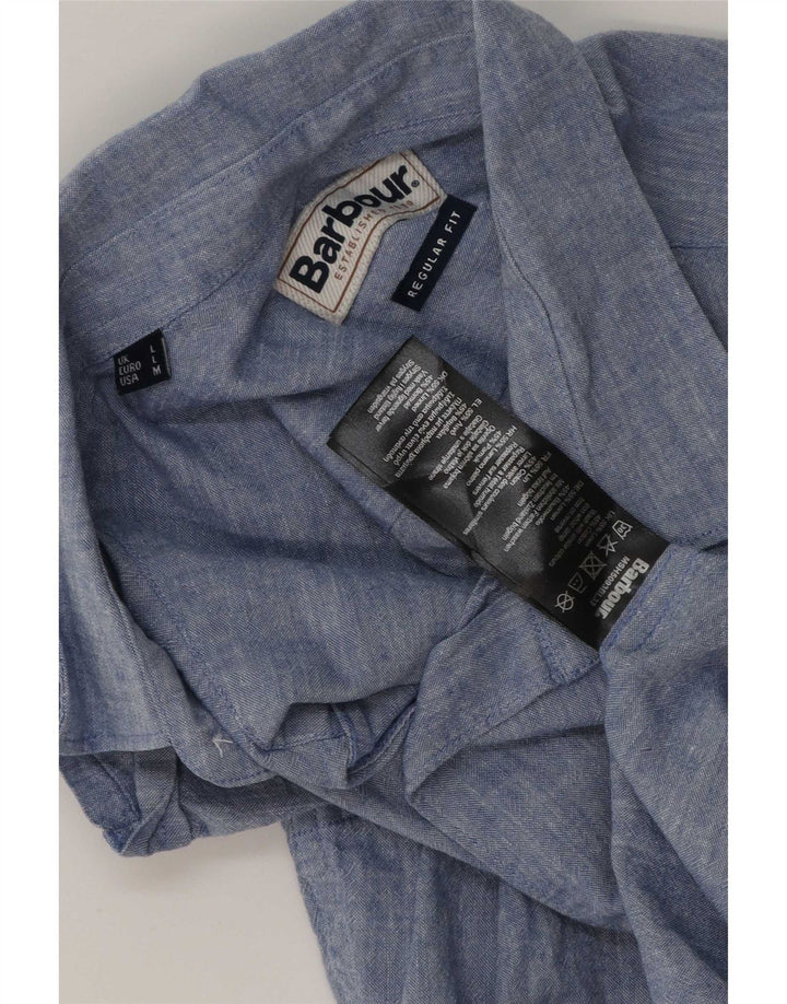Barbour Mens Short Sleeve Regular Fit Shirt Large Blue Linen