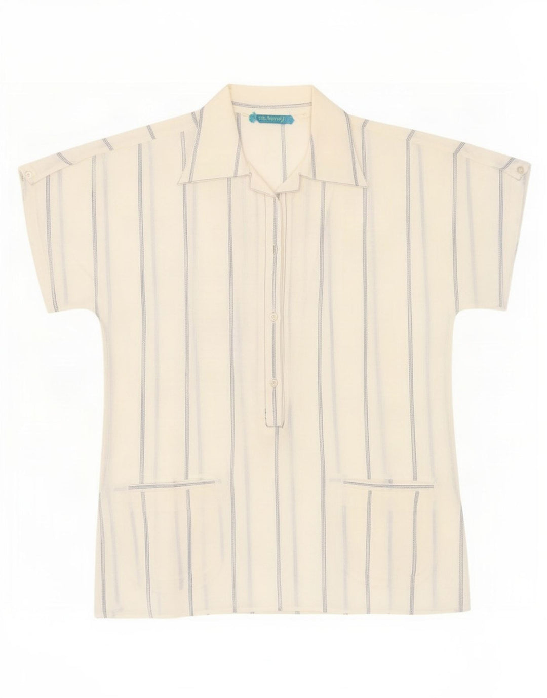 Cacharel Womens Short Sleeve Pullover Shirt UK 12 Medium White Pinstripe