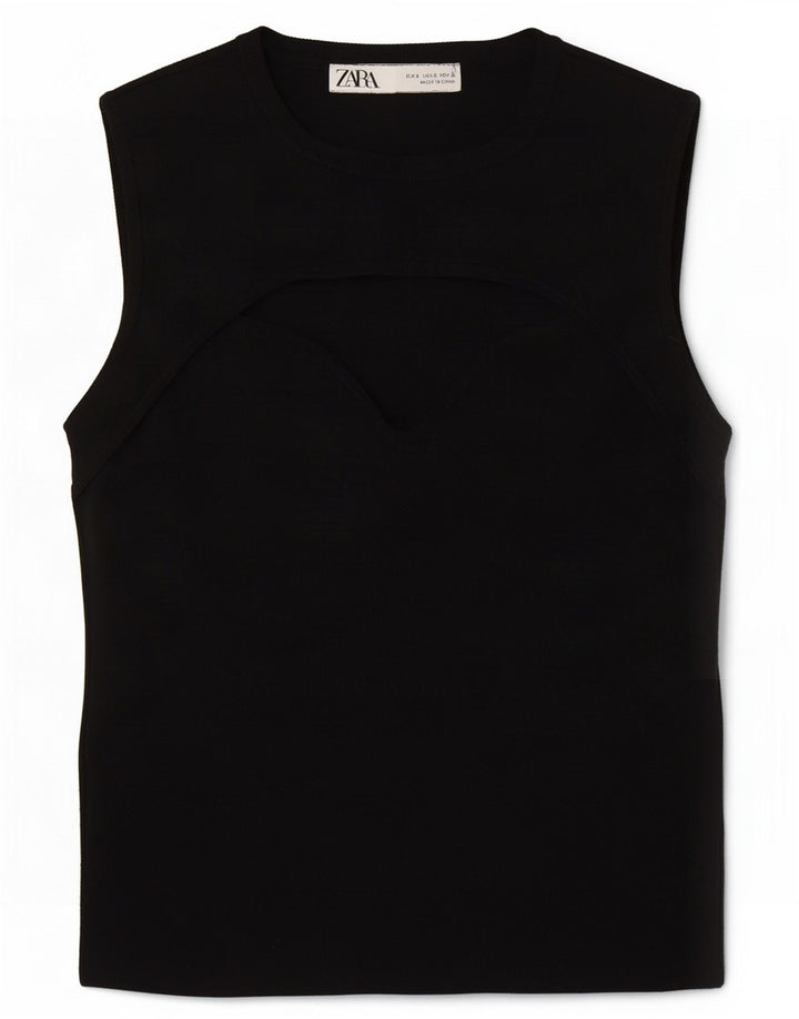 Zara Womens Crop Vest Top UK 8 Small Black Polyester