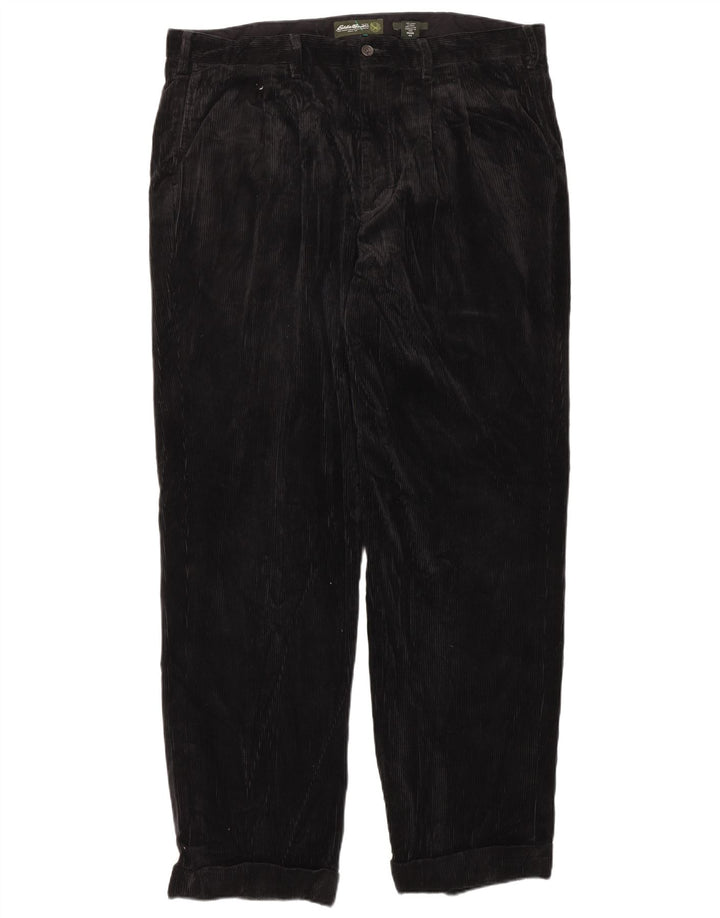 EDDIE BAUER Mens Tall Relaxed Fit Pegged Corduroy Trousers W40 L34  Black