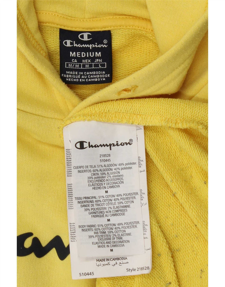 Champion Mens Graphic Hoodie Jumper Medium Yellow Cotton