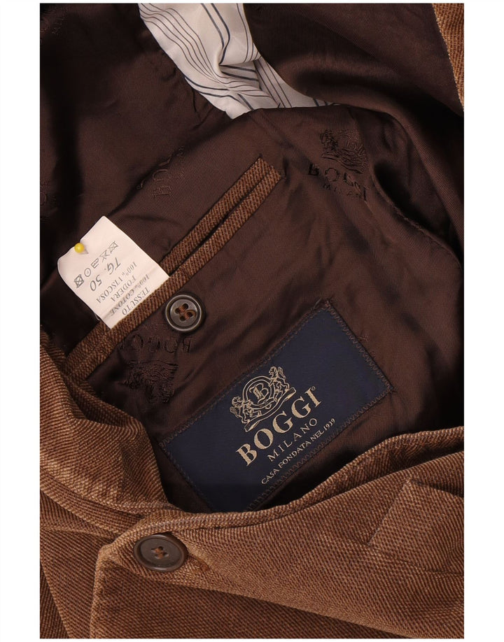 Boggi Mens 3 Button Blazer Jacket IT 50 Large Brown Cotton