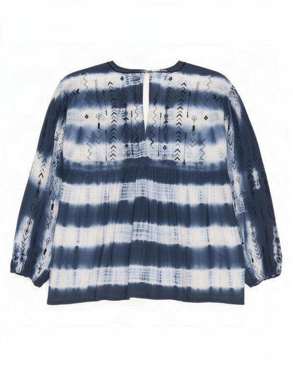 Vintage Womens Long Sleeve Blouse Top Size 1 UK18 XL Navy Blue Tie Dye