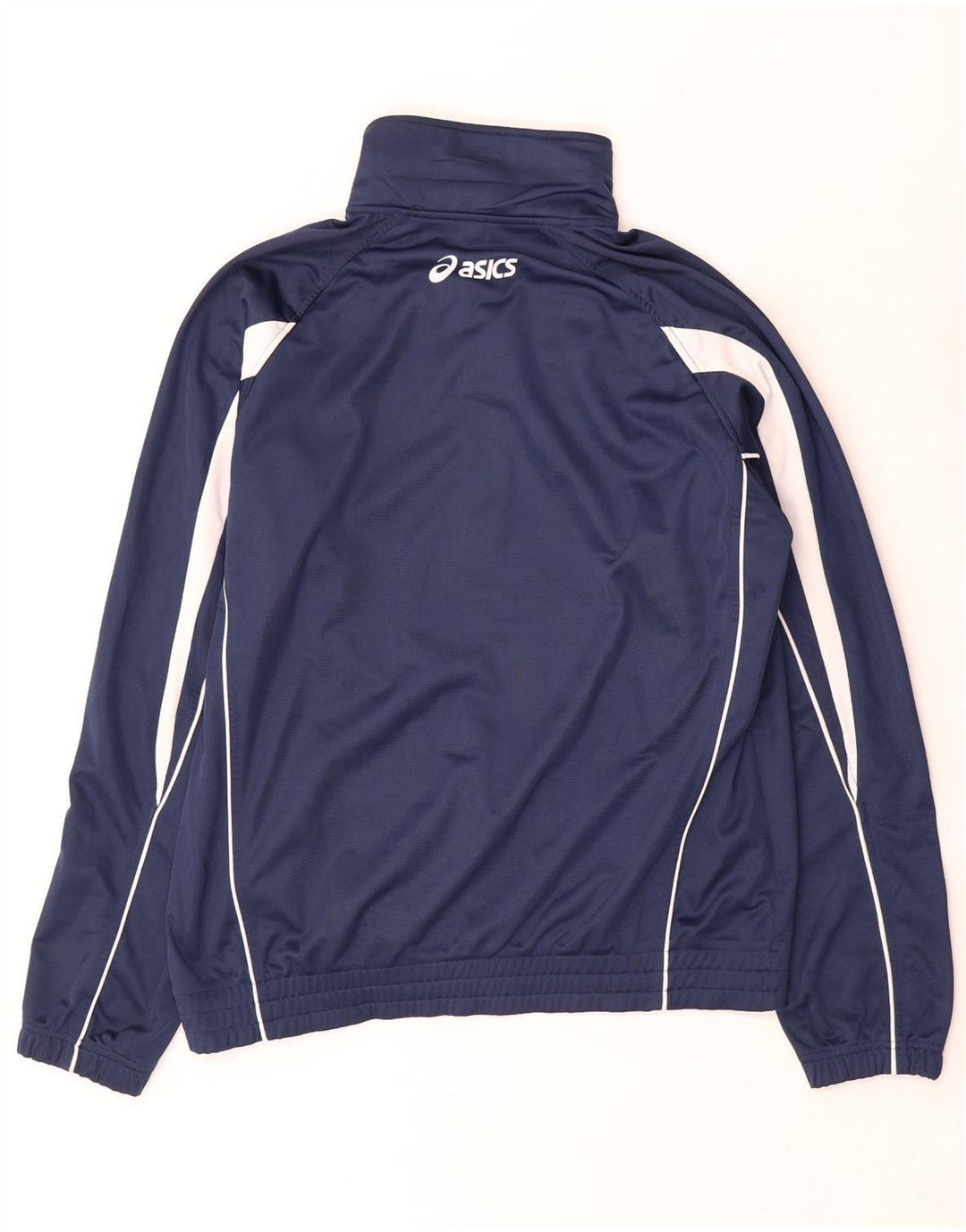 Asics Mens Tracksuit Top Jacket Large Navy Blue Colourblock Polyester