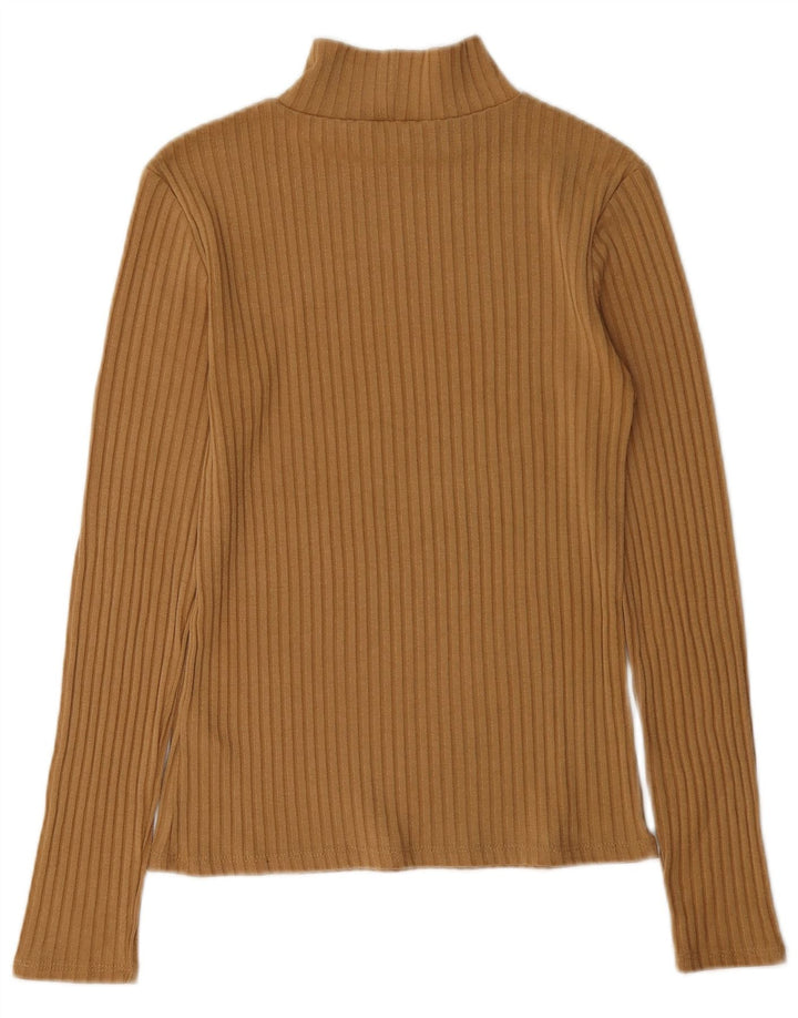 Topshop Womens Top Long Sleeve UK 10 Small Brown Polyester