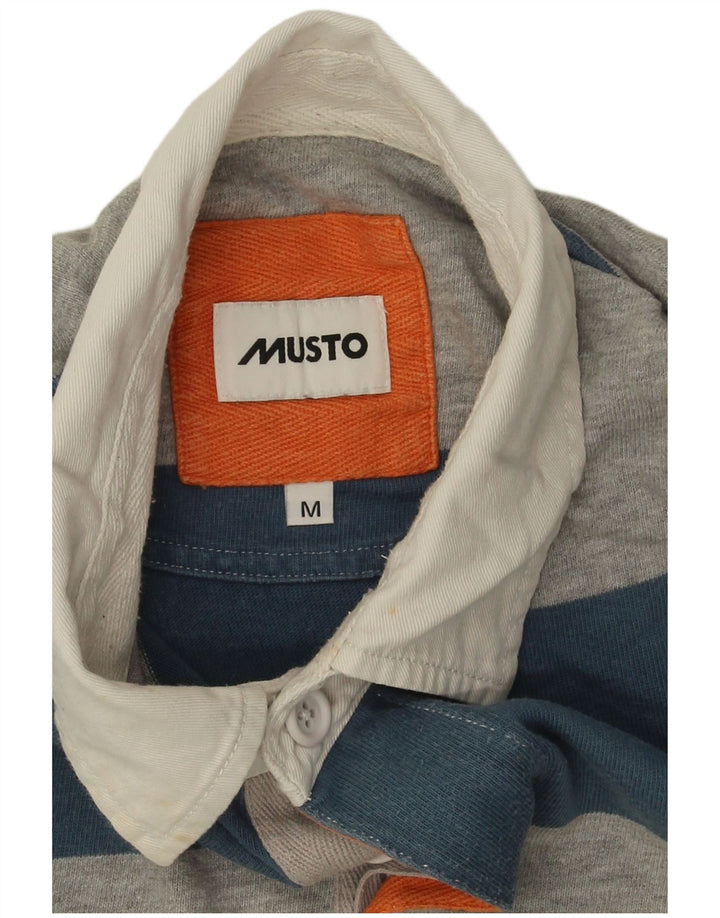 Musto Mens Rugby Polo Shirt Medium Blue Striped Cotton