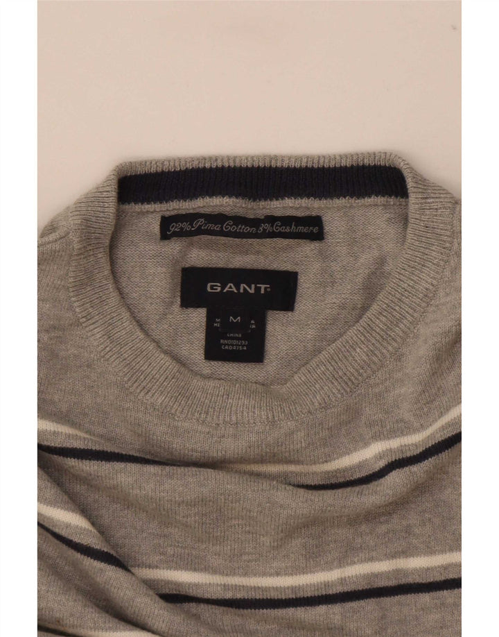 Gant Mens Crew Neck Jumper Sweater Medium Grey Striped Cotton