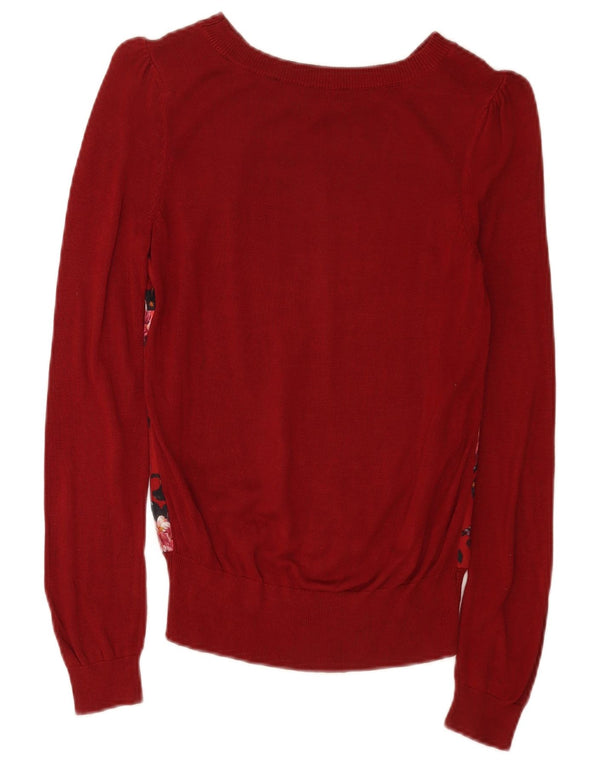 Oasis Womens Boat Neck Jumper Sweater UK 6 XS Burgundy Floral Viscose