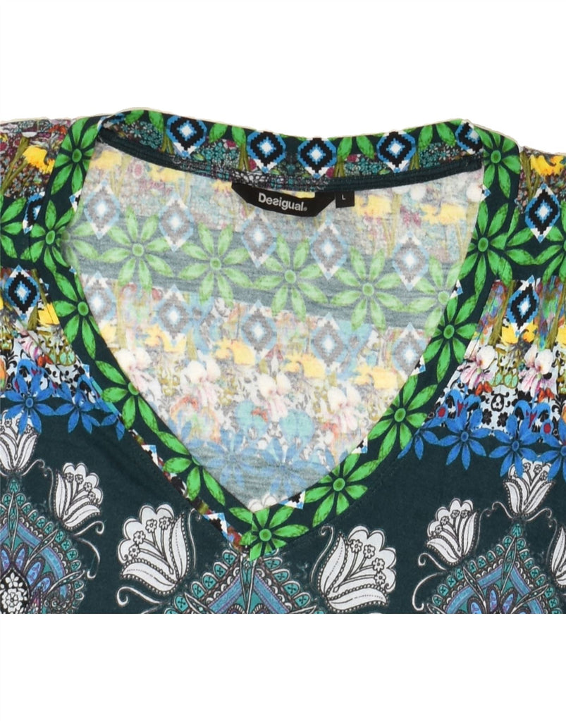 DESIGUAL Womens Graphic T-Shirt Top UK 14 Large Multicoloured Floral | Vintage Desigual | Thrift | Second-Hand Desigual | Used Clothing | Messina Hembry 