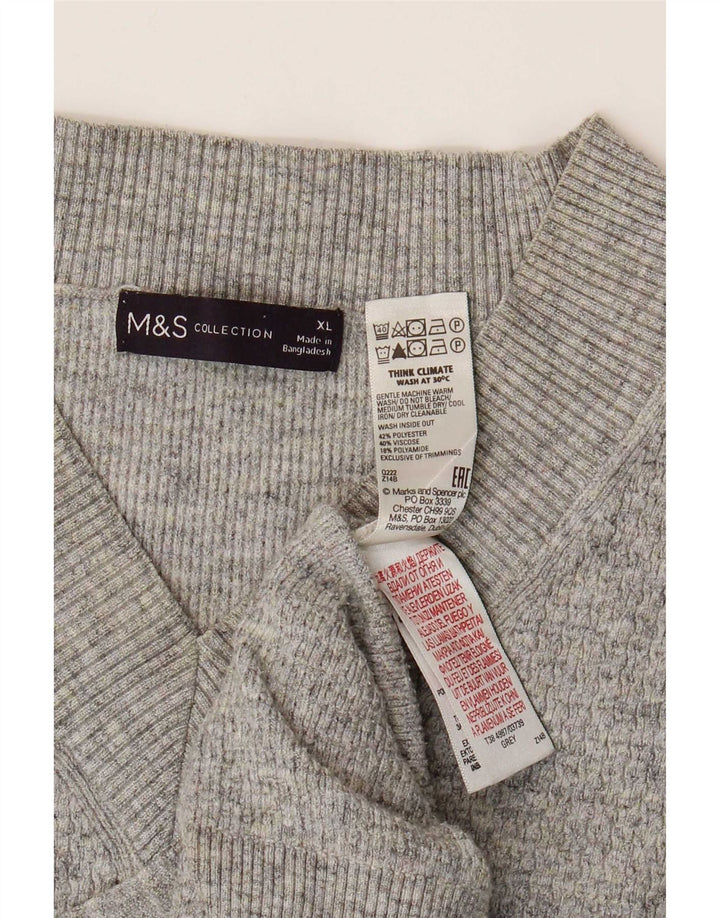 Marks & Spencer Womens V-Neck Jumper Sweater UK 18 XL Grey Polyester