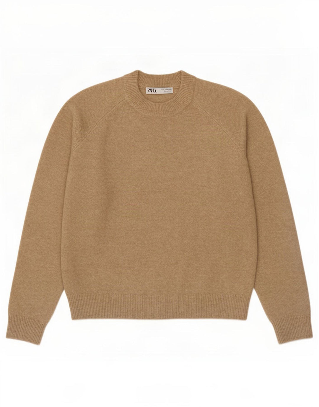 Zara Womens Crew Neck Jumper Sweater UK 14 Medium Beige Polyamide