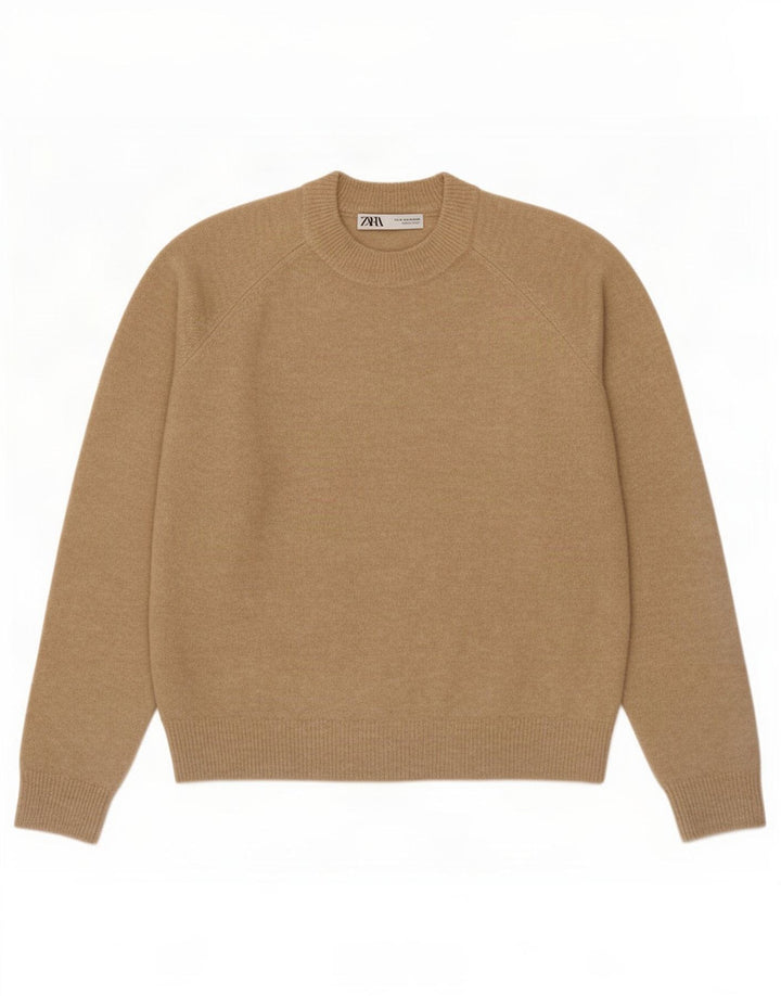 Zara Womens Crew Neck Jumper Sweater UK 14 Medium Beige Polyamide