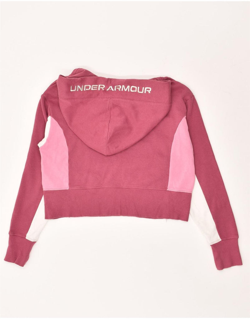 UNDER ARMOUR Womens Crop Hoodie Jumper UK 4 XS Pink Colourblock Cotton | Vintage Under Armour | Thrift | Second-Hand Under Armour | Used Clothing | Messina Hembry 