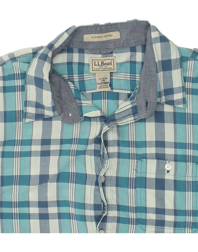 L.L.BEAN Mens Slightly Fitted Short Sleeve Shirt Large Blue Check Cotton | Vintage L.L.Bean | Thrift | Second-Hand L.L.Bean | Used Clothing | Messina Hembry 