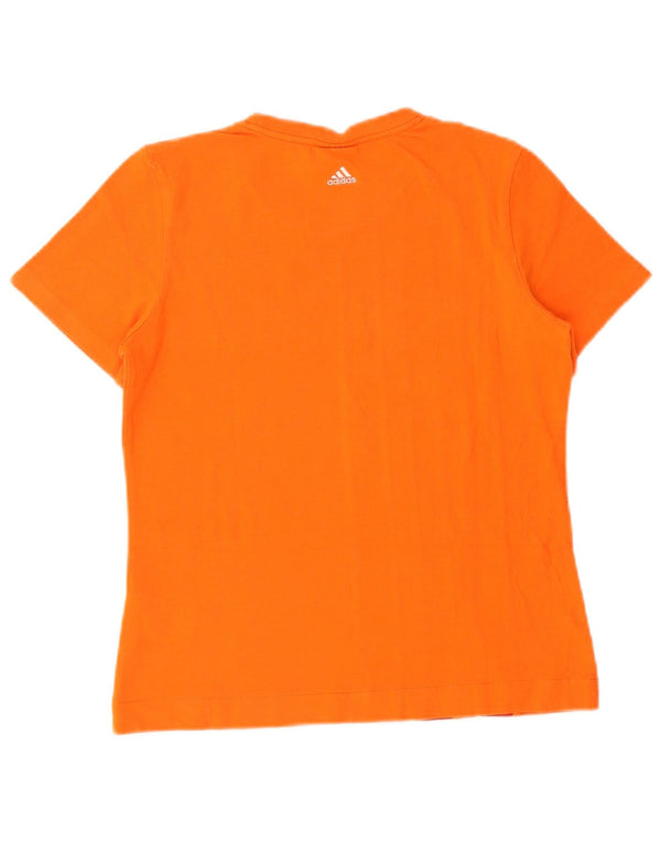 Adidas Womens Graphic T-Shirt Top UK 12 Medium Orange Striped Cotton