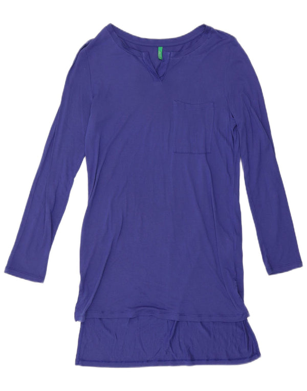 Benetton Womens Long Sleeve T-Shirt Dress UK 10 Small Blue Viscose