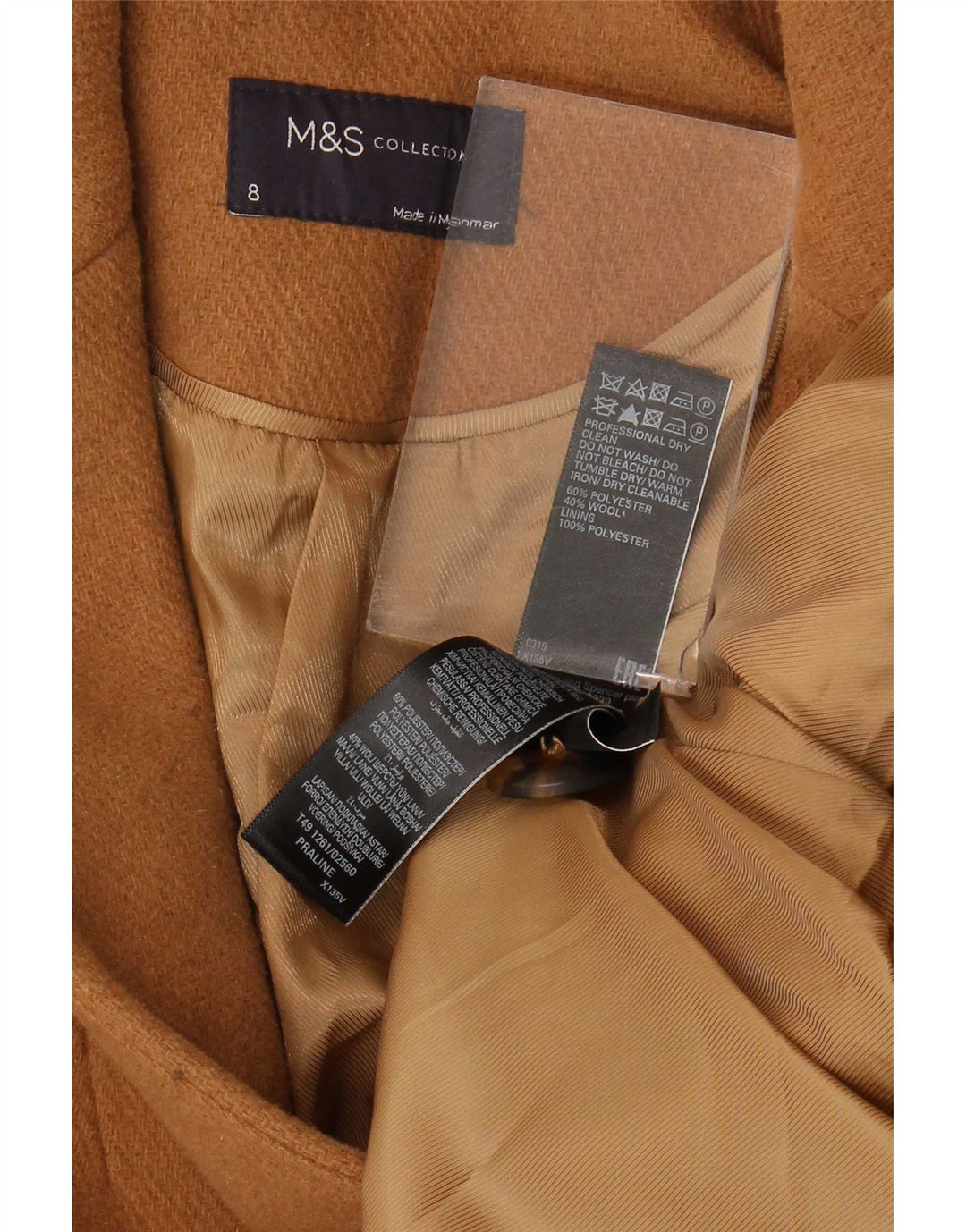 Marks & Spencer Womens Double Breasted Coat UK 8 Small Beige Polyester