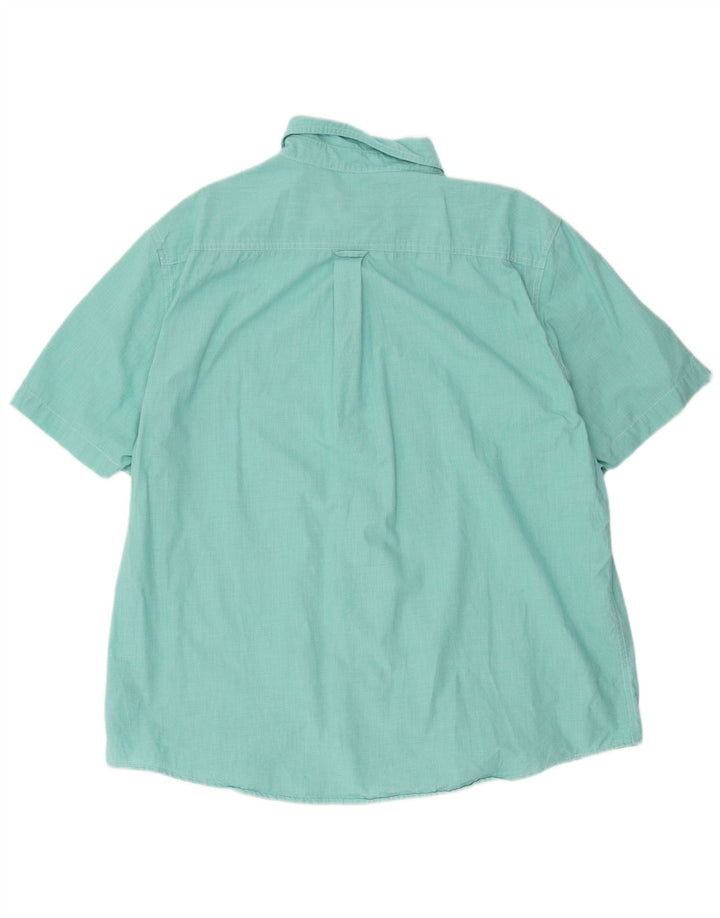 Chaps Mens Easy Care Short Sleeve Shirt 2XL Turquoise Houndstooth Cotton