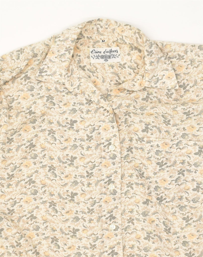 VINTAGE Womens Shirt UK 14 Medium Beige Floral Cotton | Vintage Vintage | Thrift | Second-Hand Vintage | Used Clothing | Messina Hembry 