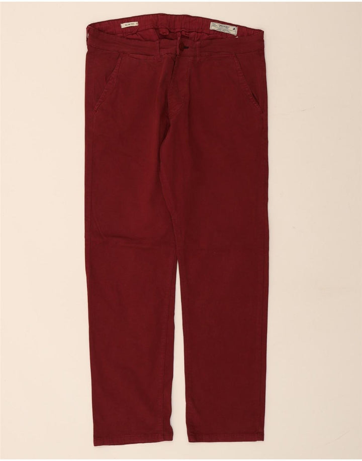JACK & JONES Mens Slim Fit Chino Trousers W34 L30 Maroon Cotton