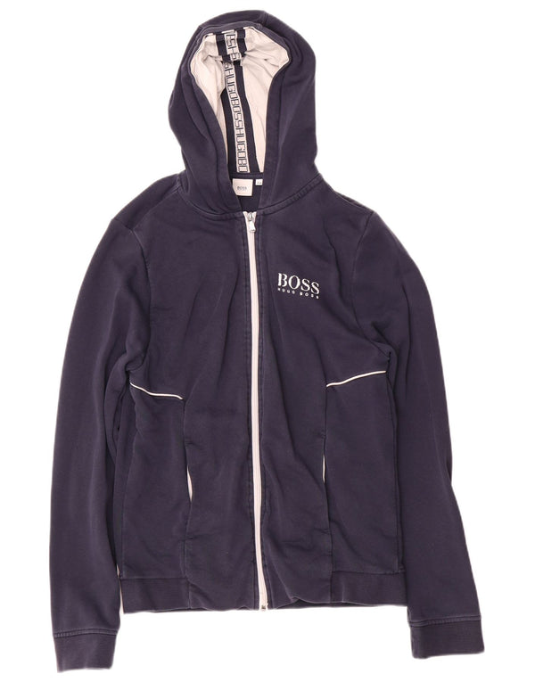 Hugo Boss Boys Zip Hoodie Sweater 15-16 Years Medium Navy Blue Cotton