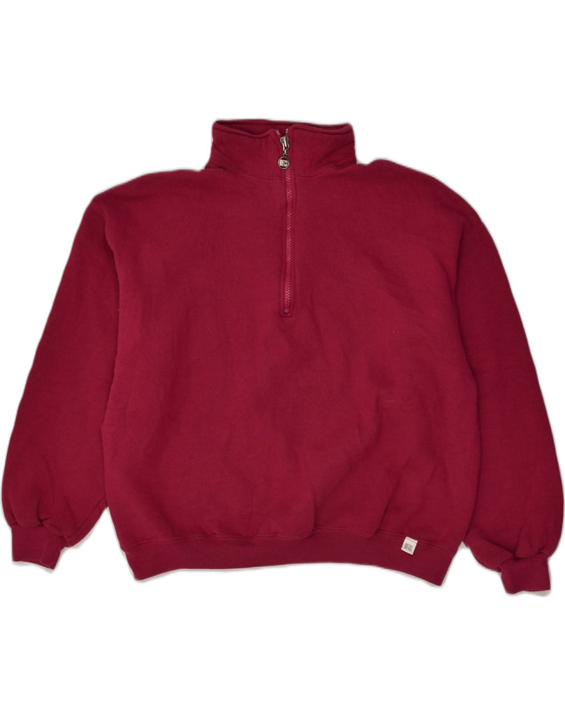 RUSSELL ATHLETIC Womens Zip Neck Sweatshirt Jumper UK 14 Medium Maroon | Vintage Russell Athletic | Thrift | Second-Hand Russell Athletic | Used Clothing | Messina Hembry 