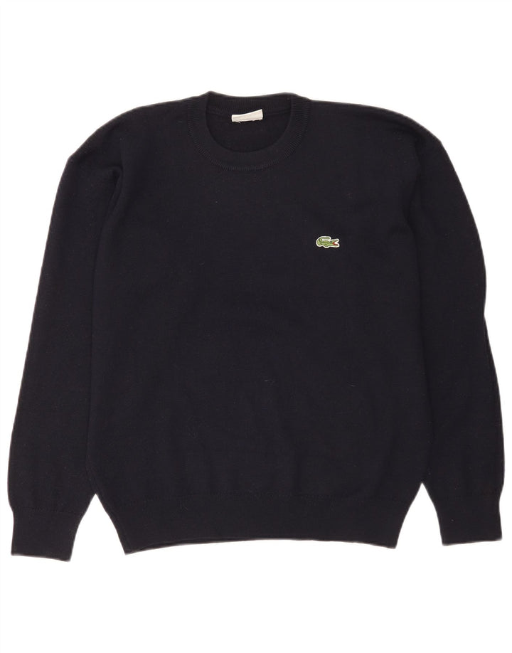 Lacoste Mens Crew Neck Jumper Sweater Size 4 Medium Navy Blue Wool