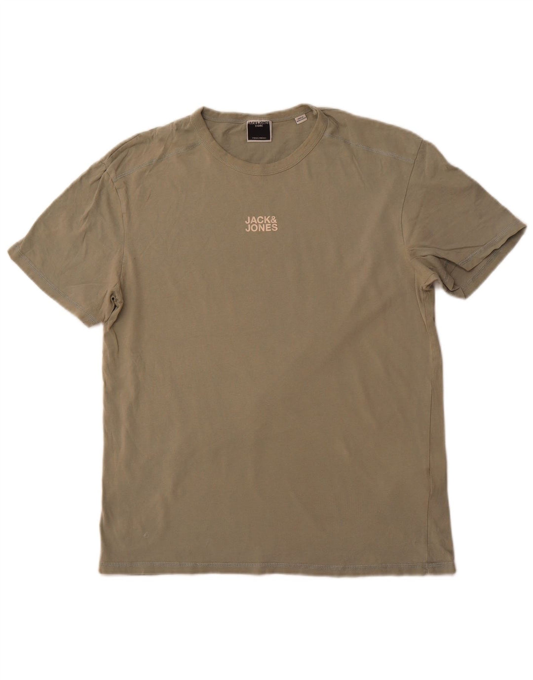 JACK & JONES Mens T-Shirt Top Large Khaki Cotton