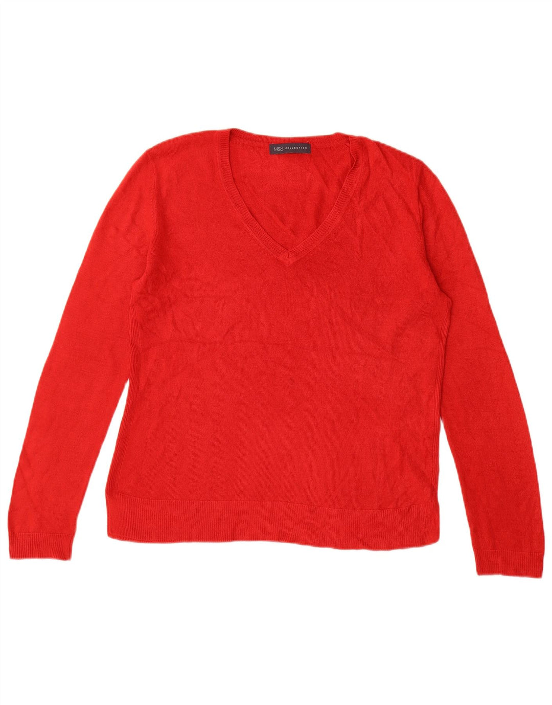 MARKS & SPENCER Womens V-Neck Jumper Sweater UK 12 Medium Red Acrylic