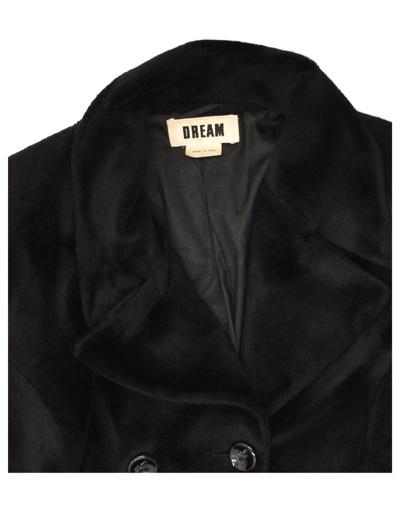 DREAM Womens Faux Fur Double Breasted Coat UK 14 Medium Black Polyester | Vintage Dream | Thrift | Second-Hand Dream | Used Clothing | Messina Hembry 