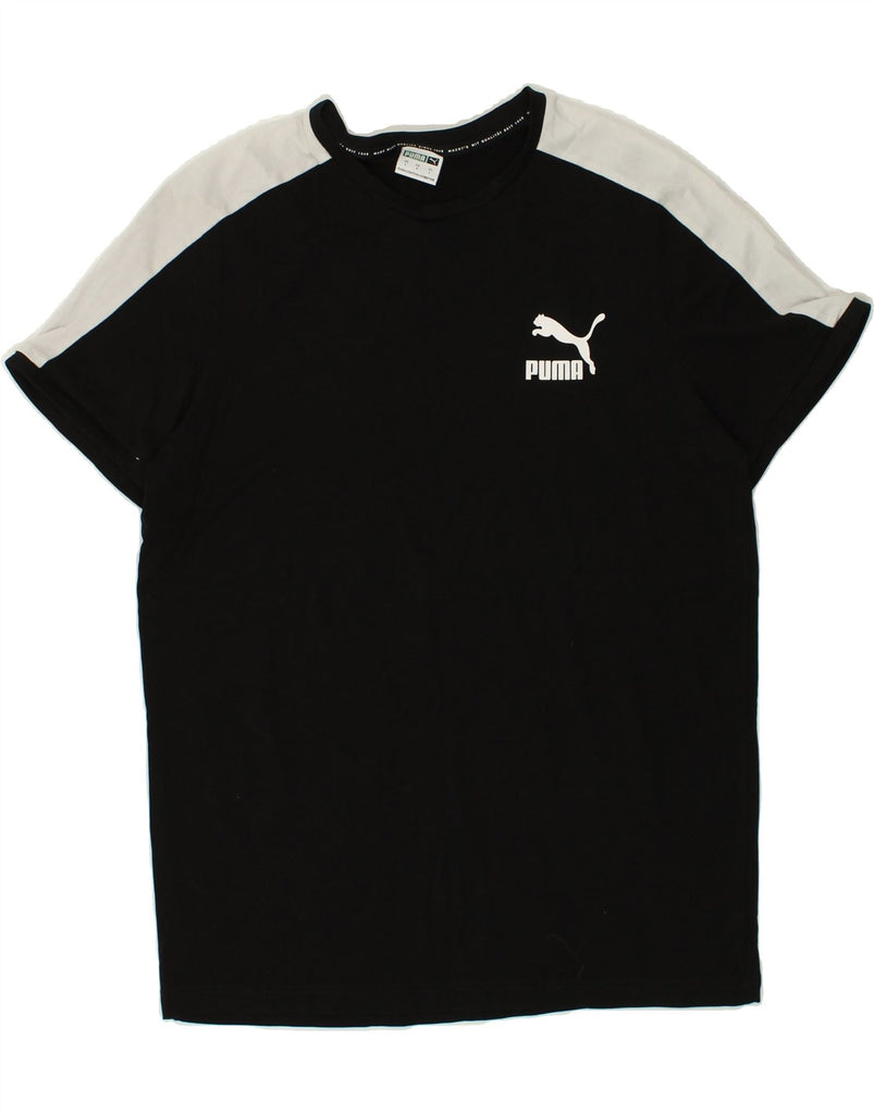 PUMA Mens T-Shirt Top Large Black Colourblock | Vintage Puma | Thrift | Second-Hand Puma | Used Clothing | Messina Hembry 