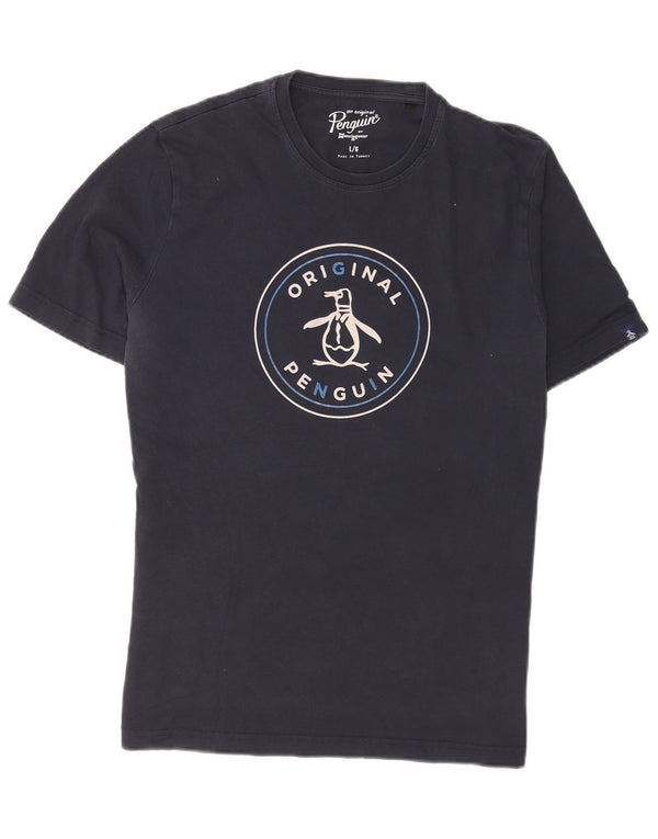 Penguin Mens Graphic T-Shirt Top Large Navy Blue Cotton