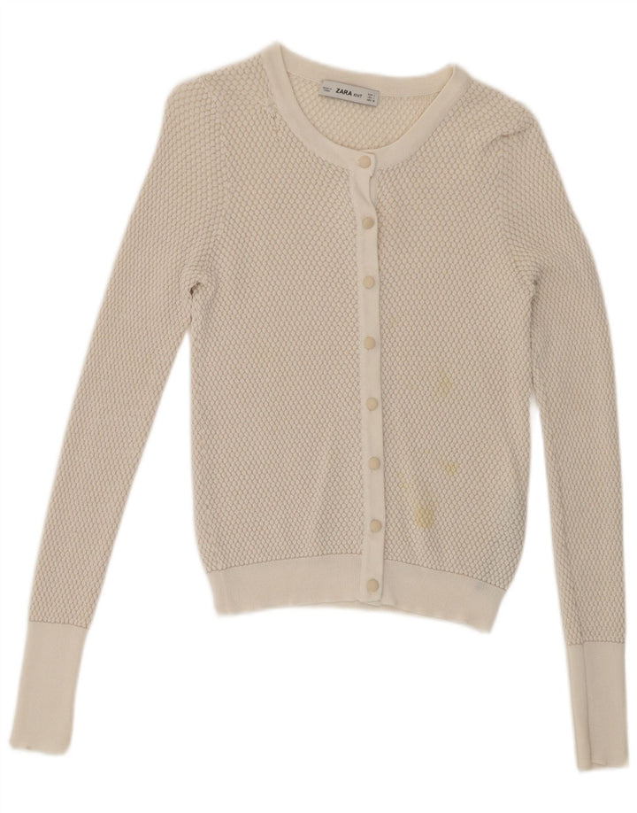 Zara Womens Cardigan Sweater UK 14 Large Beige Viscose