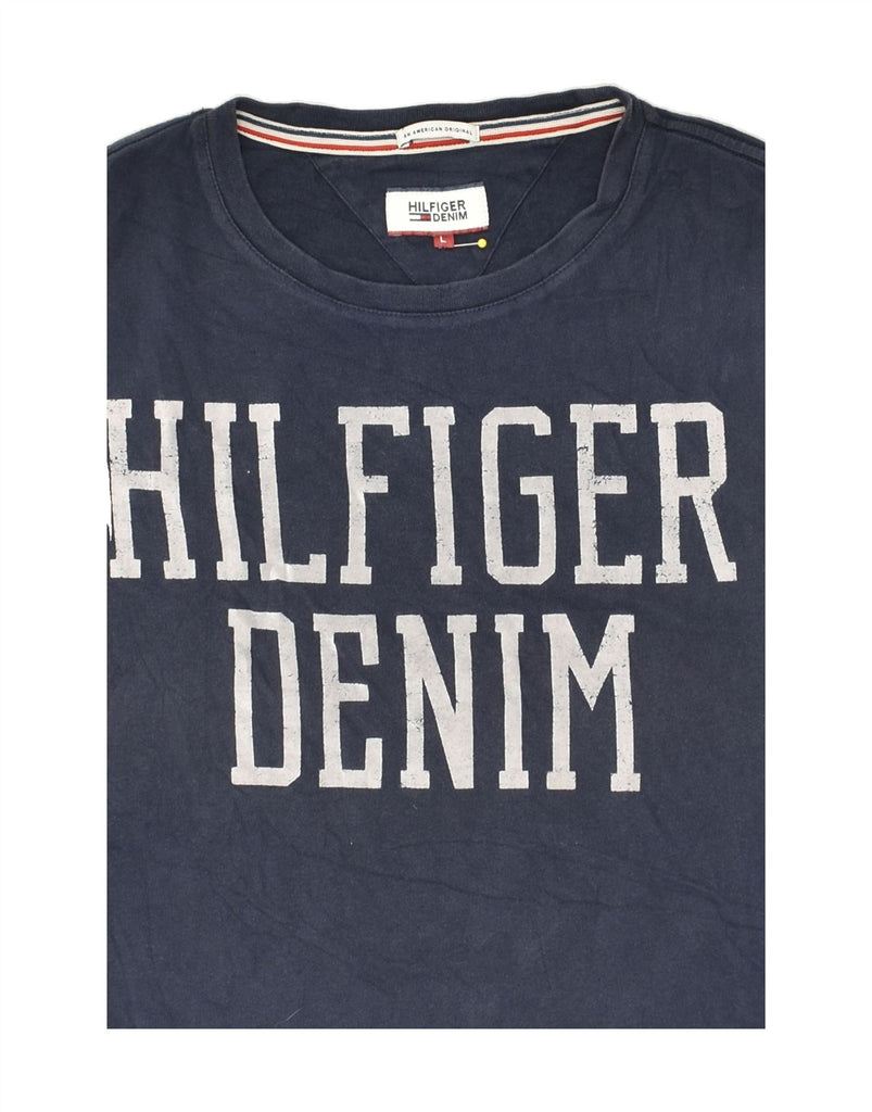 TOMMY HILFIGER Mens Graphic T-Shirt Top Large Navy Blue Cotton | Vintage Tommy Hilfiger | Thrift | Second-Hand Tommy Hilfiger | Used Clothing | Messina Hembry 