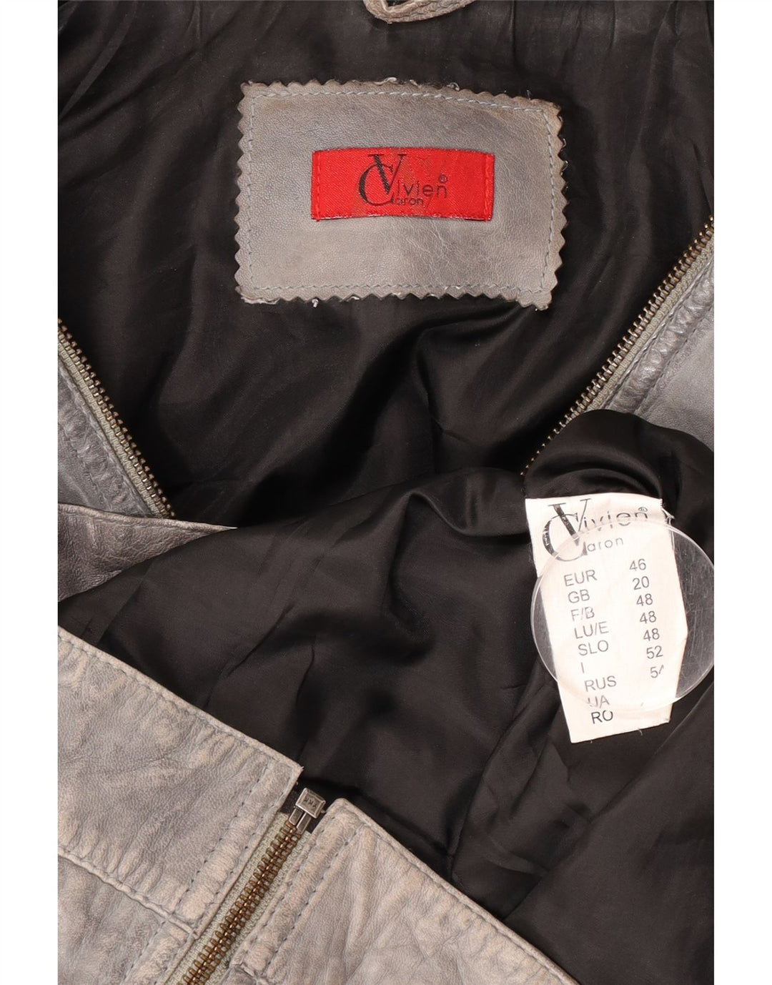 Vivien Caron Womens Leather Jacket UK 20 2XL Grey Leather