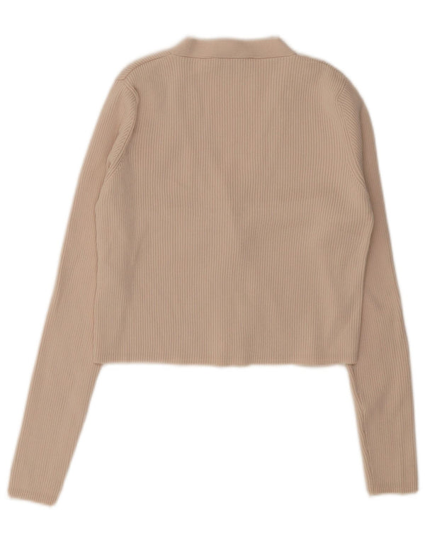Zara Womens Crop Cardigan Top UK 12 Medium Beige Viscose