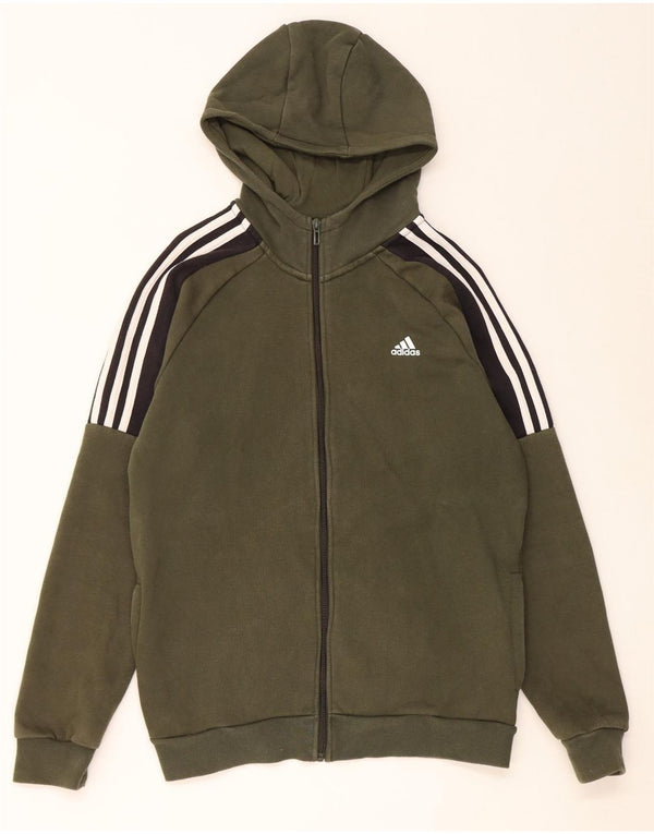 Adidas Boys Zip Hoodie Sweater 15-16 Years Green Colourblock Cotton