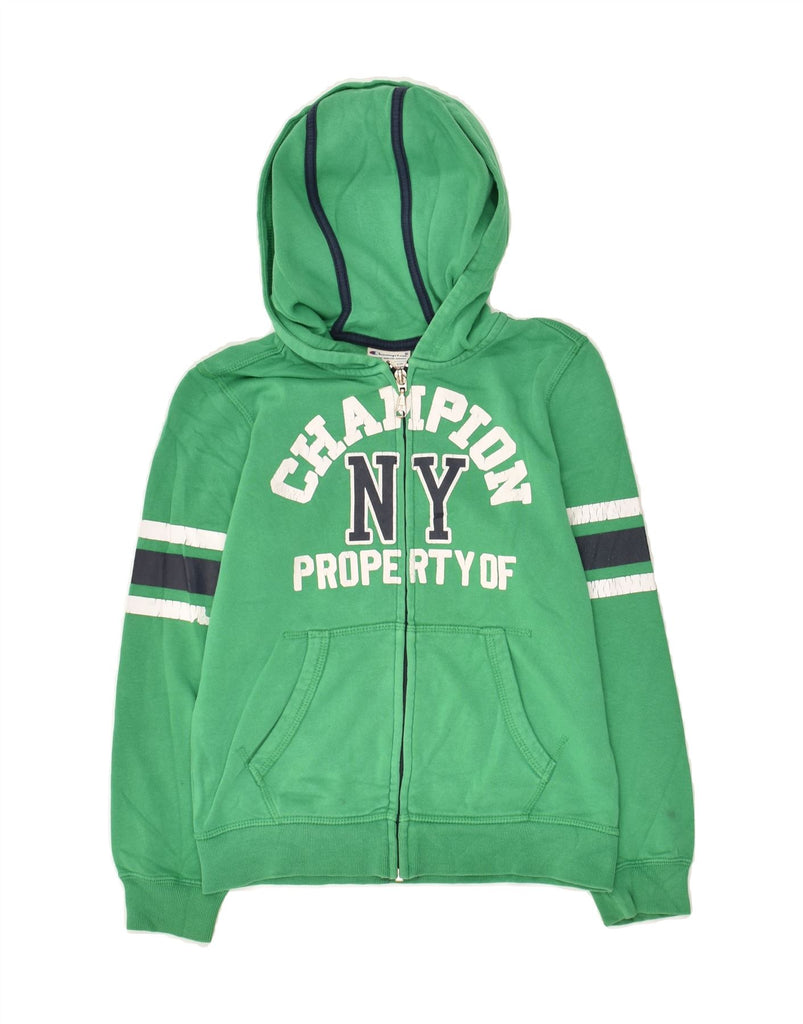 CHAMPION Boys Graphic Zip Hoodie Sweater 7-8 Years Small  Green Cotton | Vintage Champion | Thrift | Second-Hand Champion | Used Clothing | Messina Hembry 