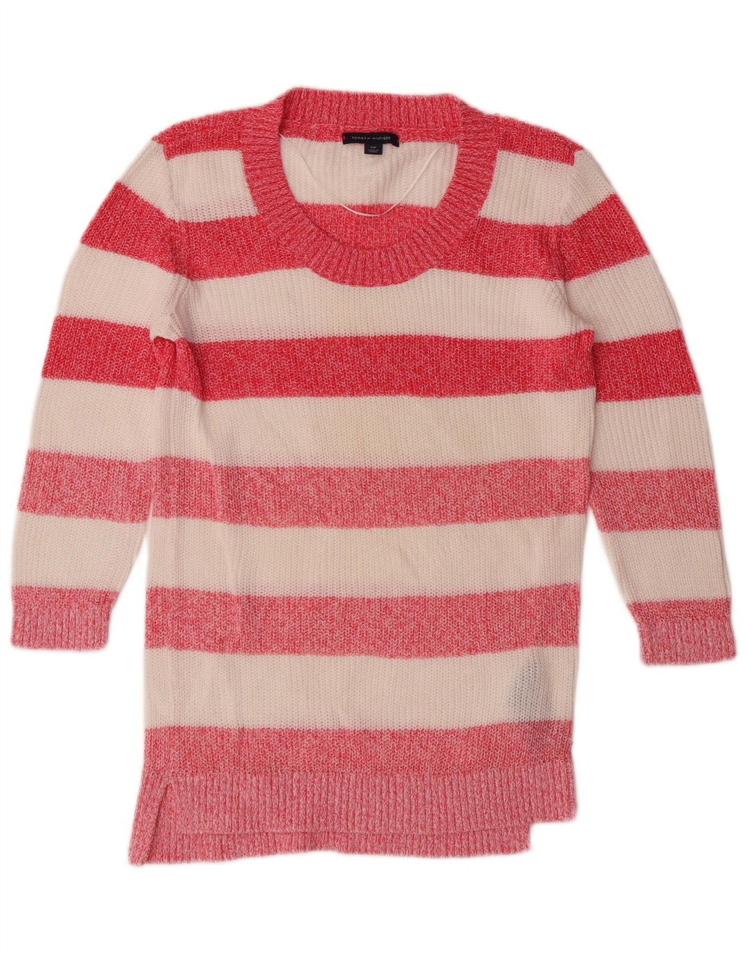 TOMMY HILFIGER Womens Boat Neck Jumper Sweater UK 10 Small Pink Striped