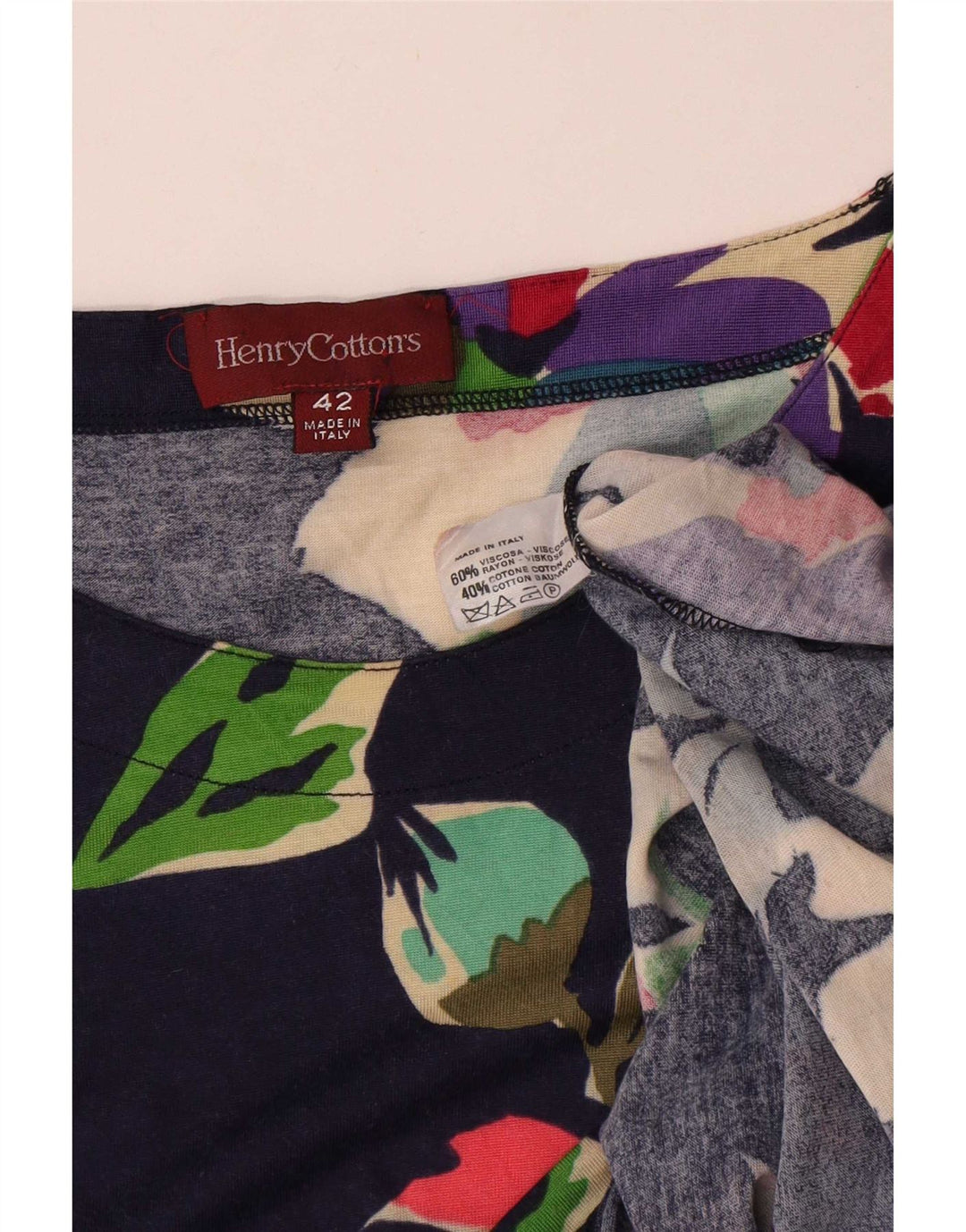 Henry Cottons Womens Top Long Sleeve IT 42 Medium Navy Blue Floral Viscose
