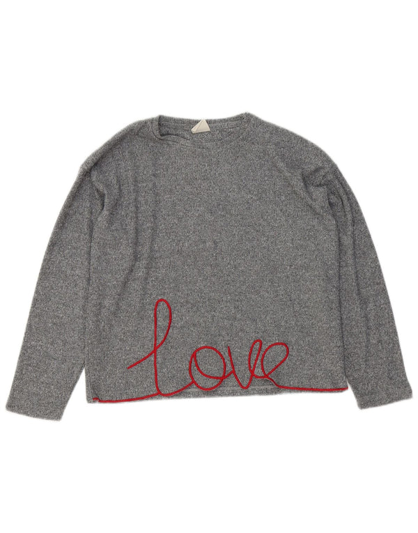 Zara Girls Graphic Top Long Sleeve 11-12 Years Grey Polyester